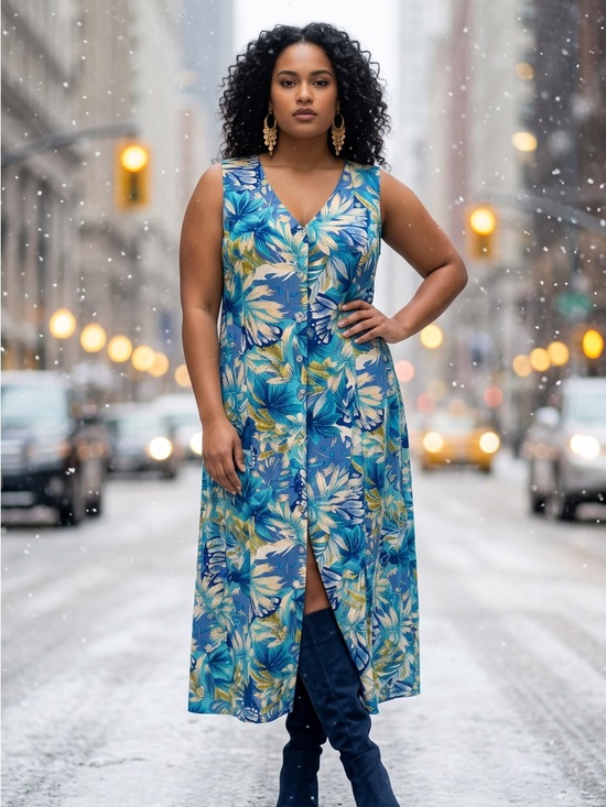 Erika Dresses & Skirts - NWT Erika Blue Tropical Print Sleeveless Maxi Dress